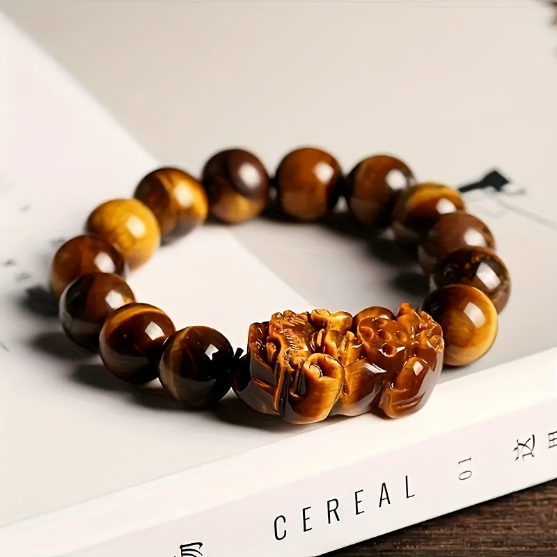 Natural Tiger's Eye Gemstone Pi Xiu Bracelet, Unisex Gift